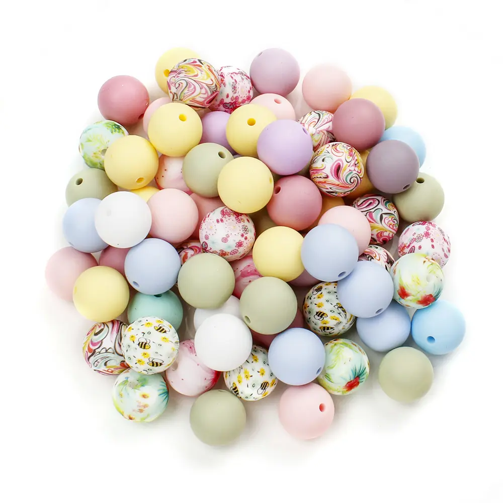 15mm 40Pcs Silicone Beads Pacifier Chain Teething Toy BPA Free Chewable Teething Beads Pacifier Teether DIY Necklace Accessories