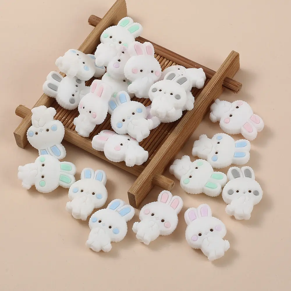 10Pcs Food Grade Silicone Beads 18x27mm Cartoon Animal Bunny Teether Beads For Jewelry Making DIY Baby Necklace Pacifier Chain