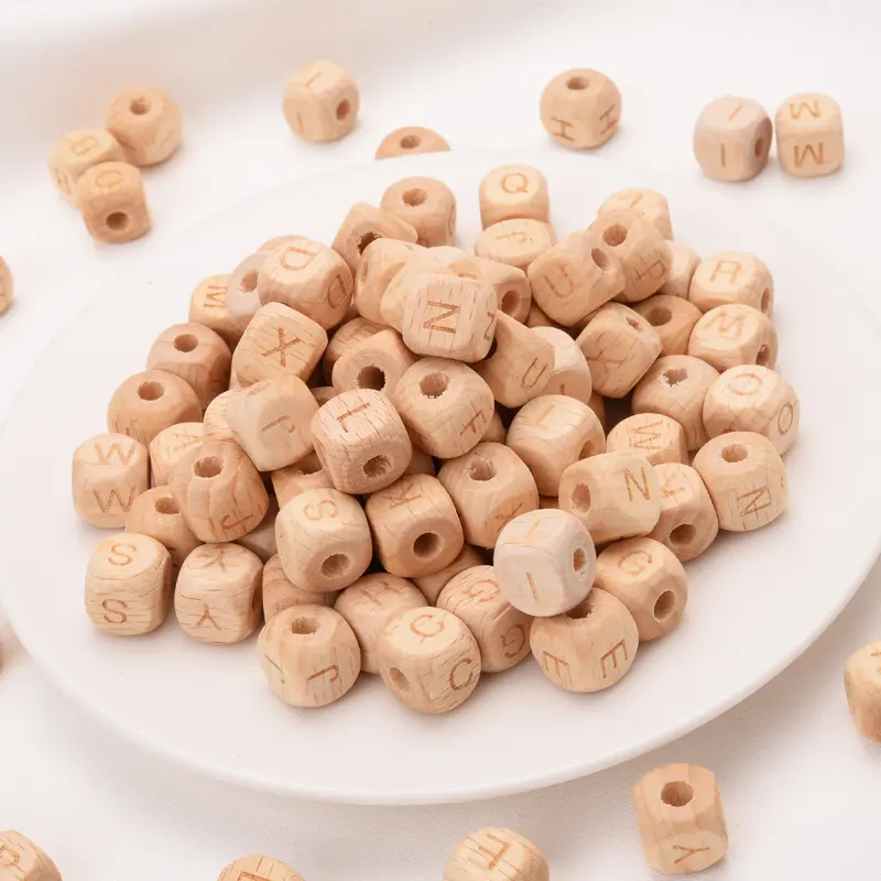 50Pcs/Lot 12mm English Alphabet Letter Beech Custom Personalized Name Wooden Teether Beads DIY Pacifier Chain Baby Goods Toys