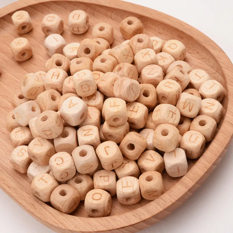 50Pcs/Lot 12mm English Alphabet Letter Beech Custom Personalized Name Wooden Teether Beads DIY Pacifier Chain Baby Goods Toys