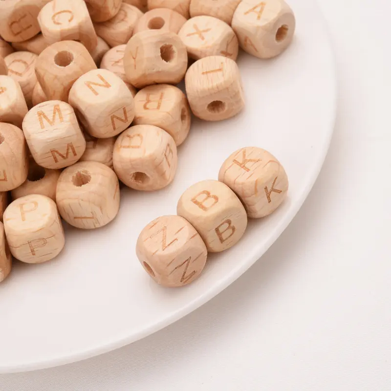 50Pcs/Lot 12mm English Alphabet Letter Beech Custom Personalized Name Wooden Teether Beads DIY Pacifier Chain Baby Goods Toys