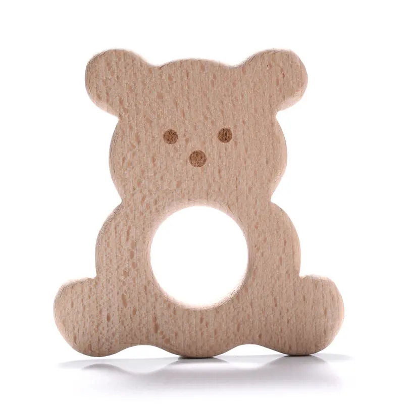 5Pcs/Lot Baby Pacifier Chain Chew Accessories Animal Shape Natural Beech Teething Wooden Teether Pendant Accessories