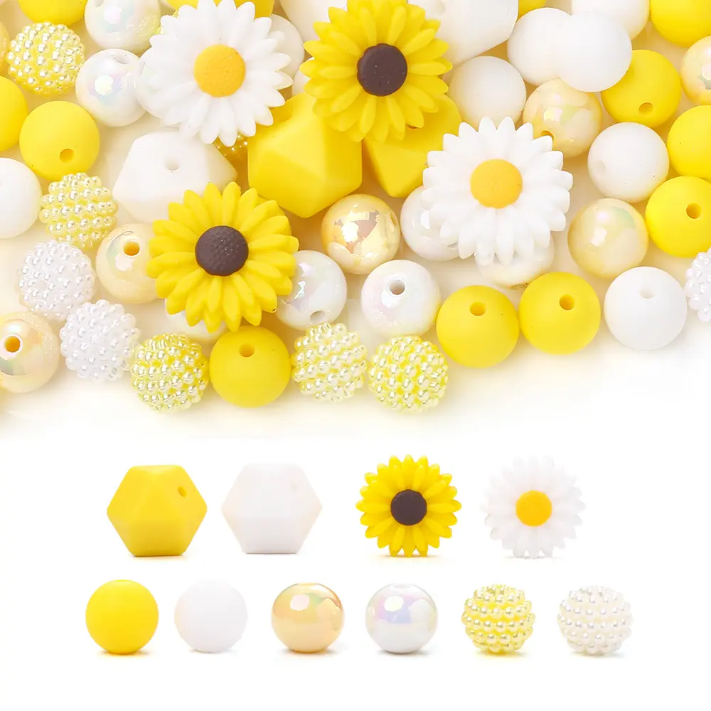 70Pcs Silicone Baby Teething Bead Set Daisy Hexagonal Shape Beads Food Grade for Newborn Diy Pacifier Chain Necklace Accessories