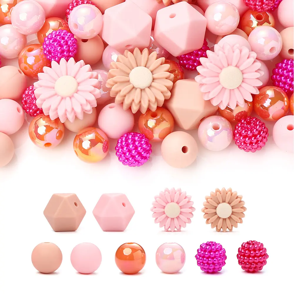 70Pcs Silicone Baby Teething Bead Set Daisy Hexagonal Shape Beads Food Grade for Newborn Diy Pacifier Chain Necklace Accessories