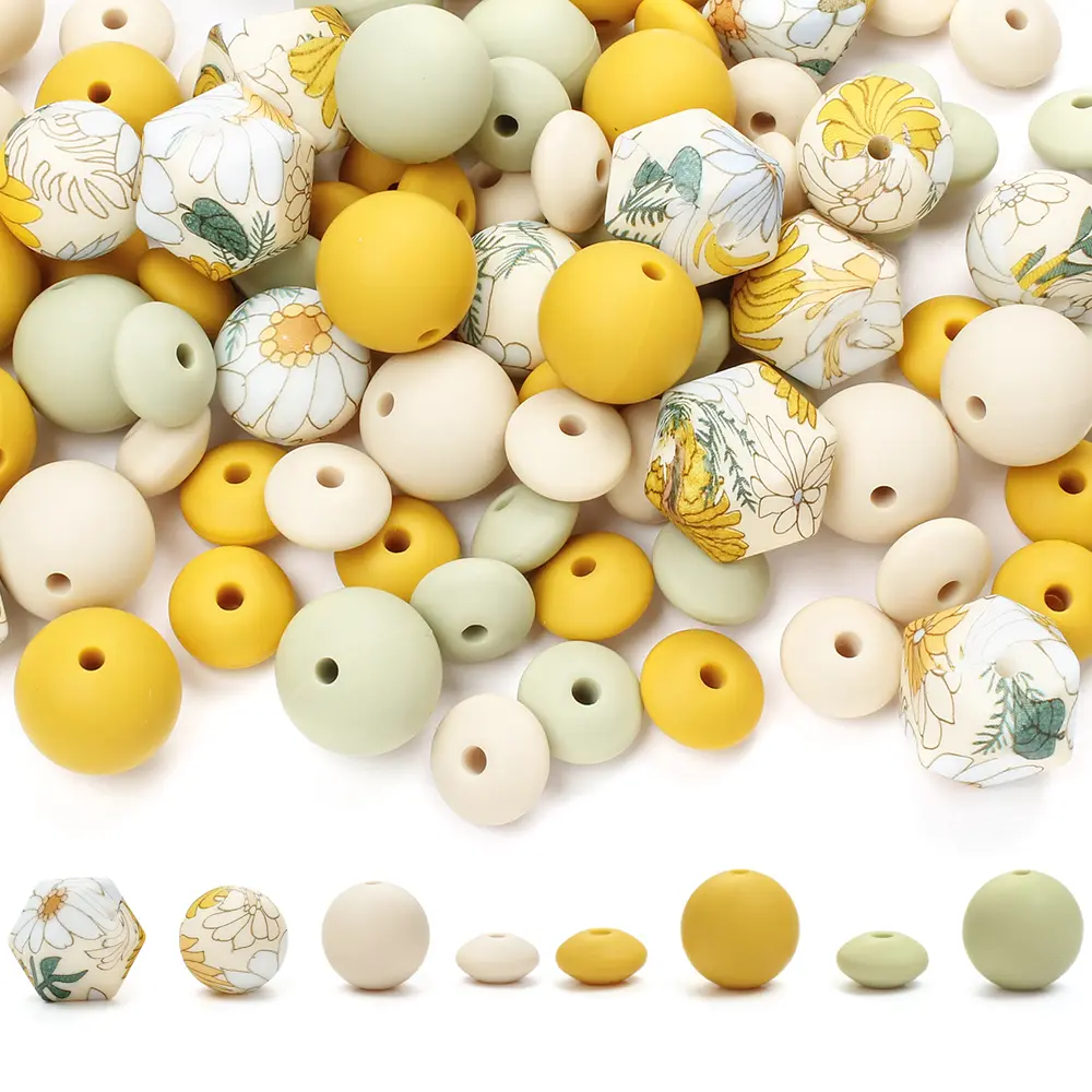 50Pcs/Lot Silicone Spacer Beads Combination Set for for Baby Food Grade BPA Free Silicone Beads Nursing Chewable Teething Beads
