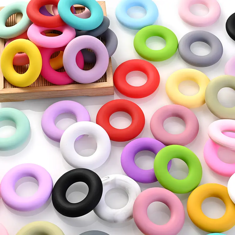 10Pcs 43mm Silicone Ring Beads Food Grade Teether Chew Ring For Jewelry Making Bracelets Pacifier Chain Beads Accessories