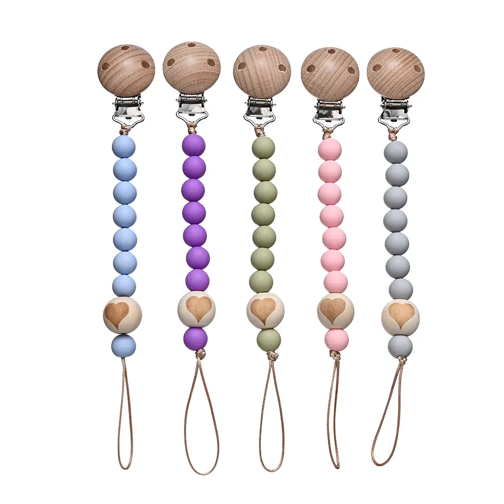 Chew Toys Shower Gift New Baby Pacifier Chain Clips Wood Pentagram Teether  Silicone Round Beads Teething Chain For Care Soother