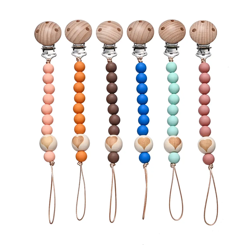 Chew Toys Shower Gift New Baby Pacifier Chain Clips Wood Pentagram Teether  Silicone Round Beads Teething Chain For Care Soother