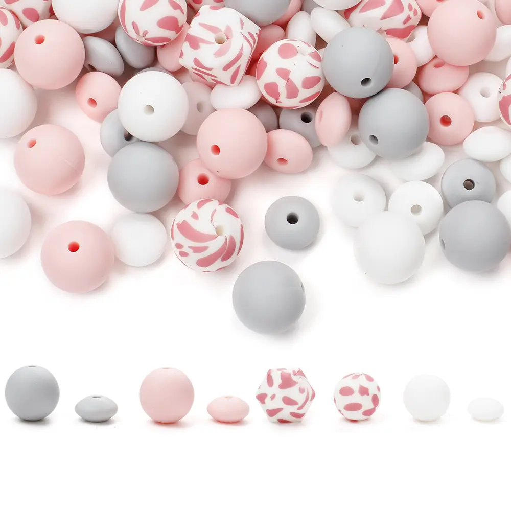 50Pcs/Lot Silicone Spacer Beads Combination Set for for Baby Food Grade BPA Free Silicone Beads Nursing Chewable Teething Beads