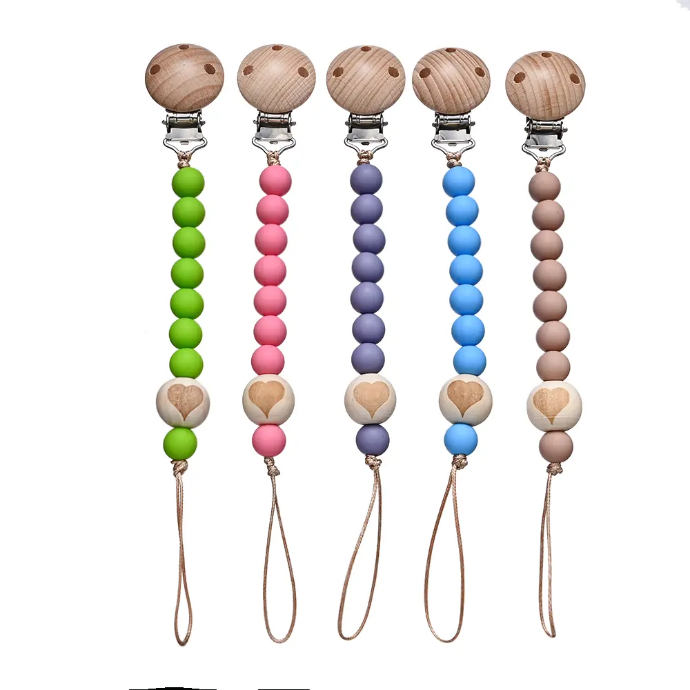 Chew Toys Shower Gift New Baby Pacifier Chain Clips Wood Pentagram Teether  Silicone Round Beads Teething Chain For Care Soother