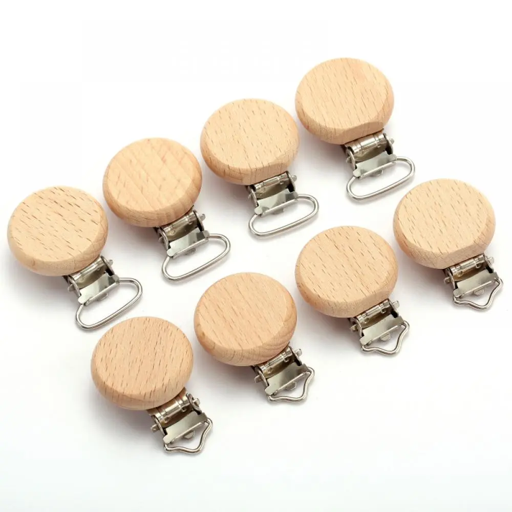 10Pcs Baby Pacifier Clips Chain Accessories Wooden Teether Toy BPA Free Wooden Baby Pacifier Holder Metal Clip Beech