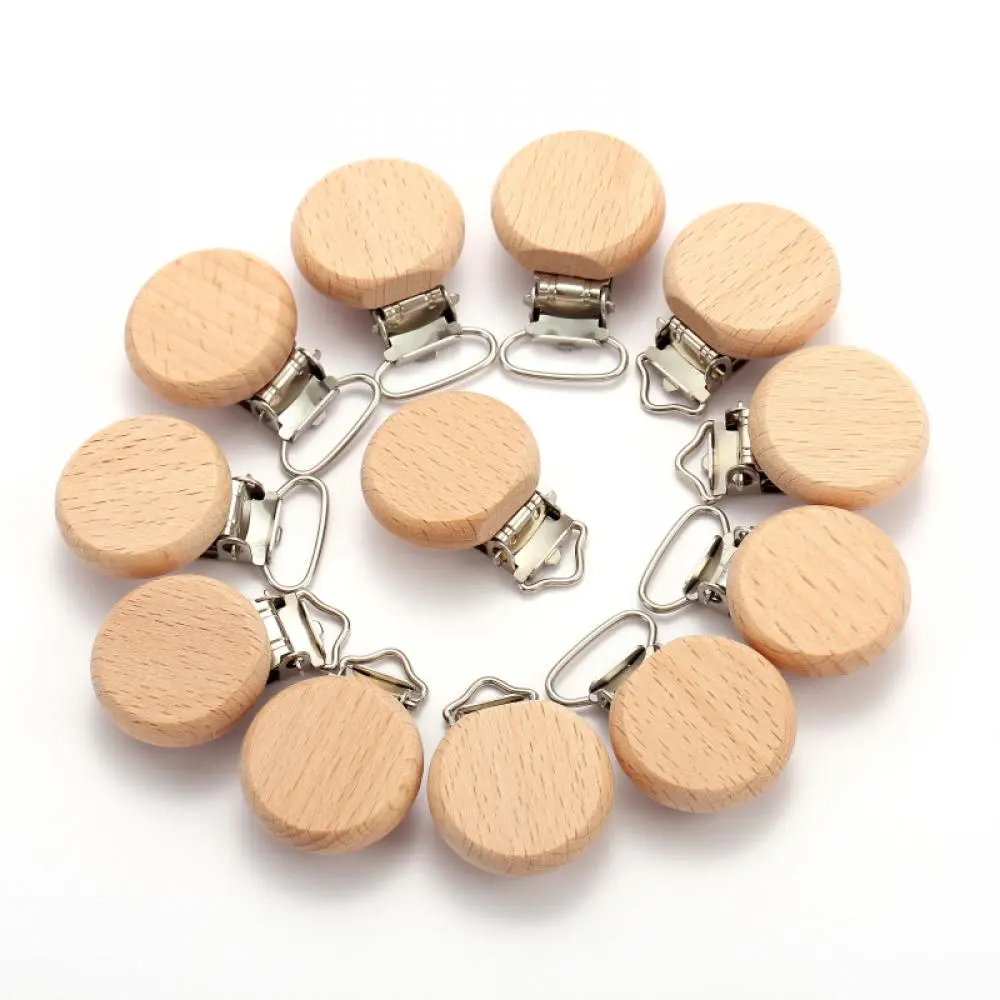 10Pcs Baby Pacifier Clips Chain Accessories Wooden Teether Toy BPA Free Wooden Baby Pacifier Holder Metal Clip Beech