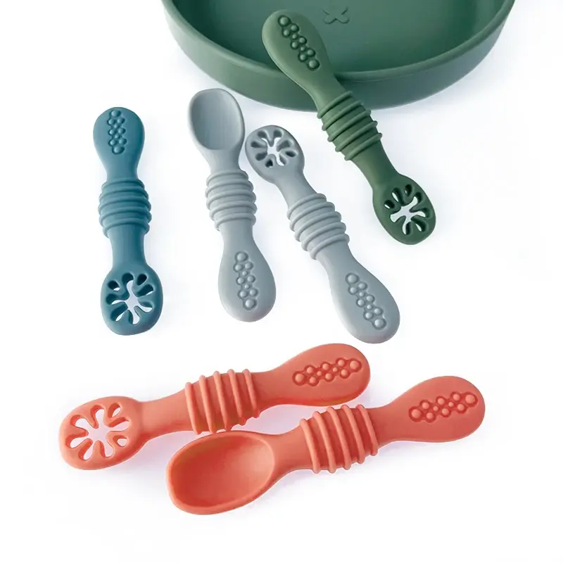 Baby Spoon Fork Set Food Grade Silicone Sticky Spoon Children Cutlery Training Spoon Feeding Tableware Soft Kitchen Accessories