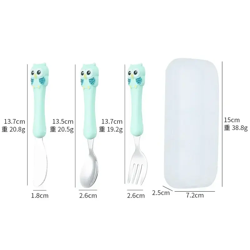 3pcs/setChildren Spoon Forks Box Kids Stainless Steel Kids Cutlery Portable Baby Feeding Utensils Baby Spoons Baby Tableware Set