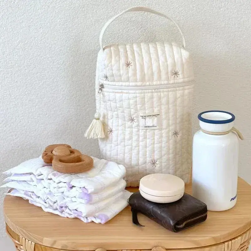 Portable Stroller Nappy Bag Quilted Baby Diaper Caddy Organizer Embroidered Mommy Bags Babies Accessories Changing Bag Storage