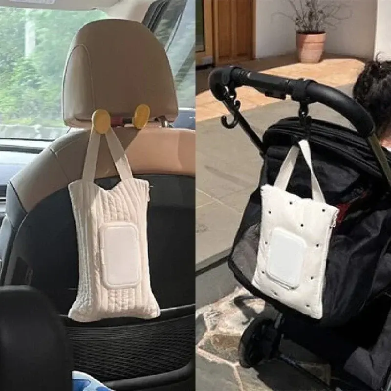 Baby Car-mounted Tissue Box Cute Baby Cart Paper Towel Bag Portable Removable Flip Tissue Box Diaper Bags Stroller Accessories