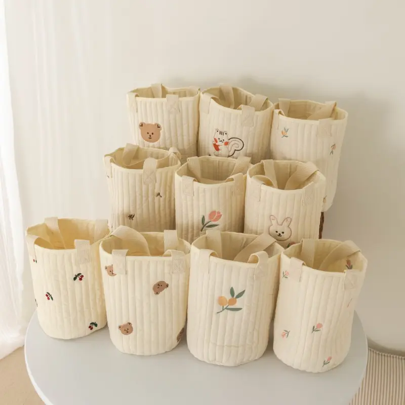 Baby Bags Cute Bear Embroidery Diaper Bag Caddy Nappy Cart Storage Mummy Maternity Bag for Newborn Diapers Toys Organizers