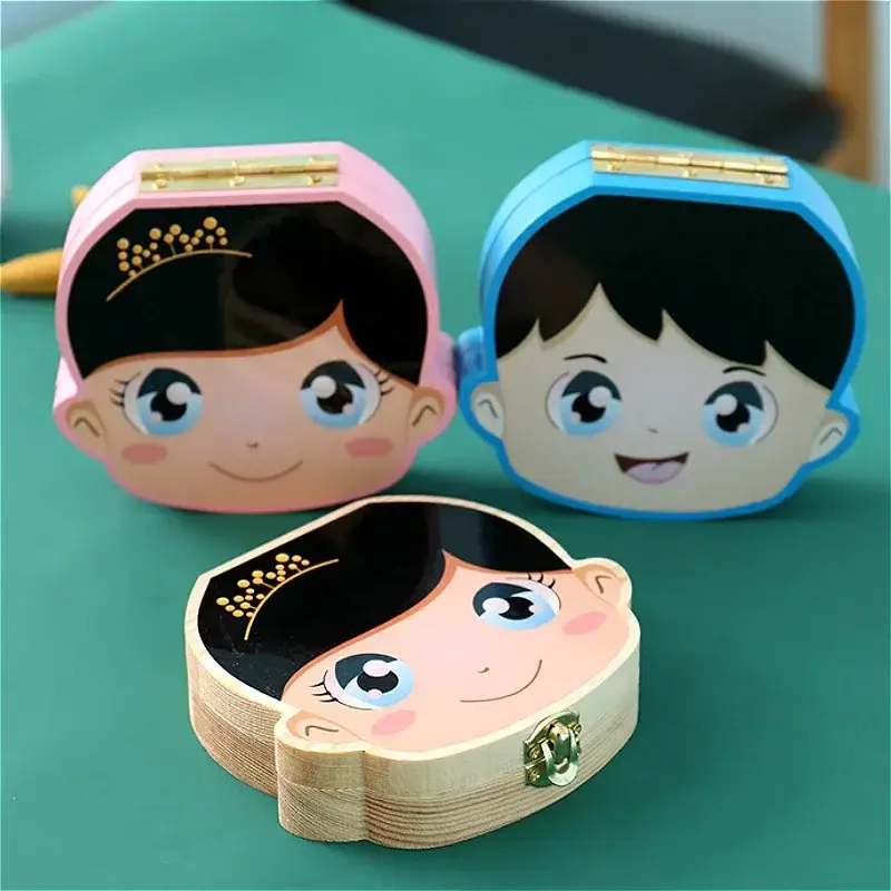 Spanish English Color Wooden Baby Tooth Box Boy Girl Organizer Milk Teeth Storage Collect Teeth Umbilica Save for Newborn Gifts