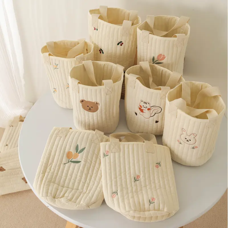 Baby Bags Cute Bear Embroidery Diaper Bag Caddy Nappy Cart Storage Mummy Maternity Bag for Newborn Diapers Toys Organizers