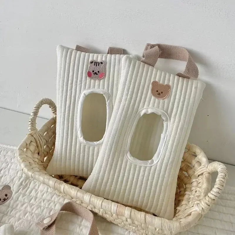 Cartoon Cute Bear Tissue Box Travel Car Portable Handheld Storage Bag Towel Cover Newborn Hanging Bag For Cart Accessories