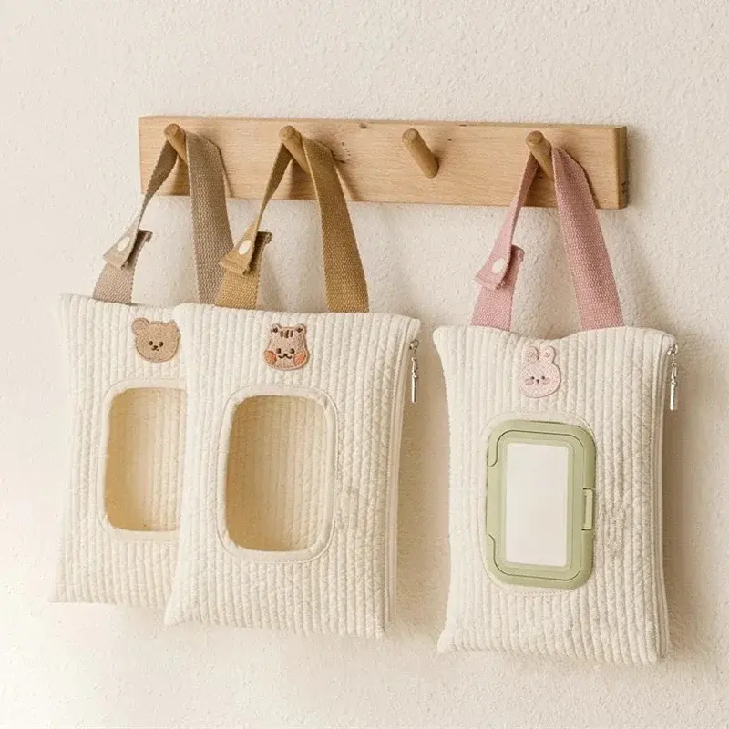 Cartoon Cute Bear Tissue Box Travel Car Portable Handheld Storage Bag Towel Cover Newborn Hanging Bag For Cart Accessories