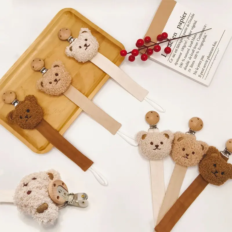 Baby Pacifier Chain Clips Holders Anti-drop Chain Cartoon Stuffed Bear Teething Clips Teether Toy Soother Pacifier Strap