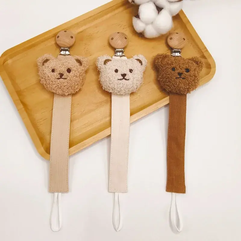 Baby Pacifier Chain Clips Holders Anti-drop Chain Cartoon Stuffed Bear Teething Clips Teether Toy Soother Pacifier Strap