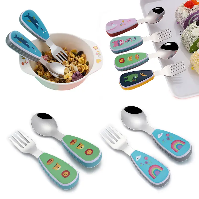 Cartoon Tableware Set Food Training Spoon Dessert Spoon for Children Feeding Spoon Fork Baby Gadgets Children's Cutlery for Kids