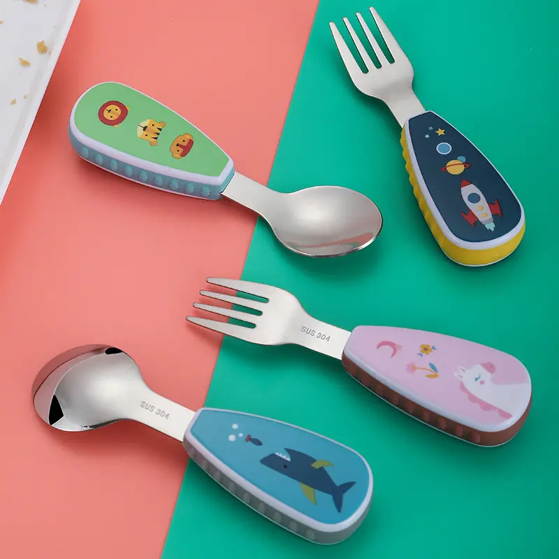 Cartoon Tableware Set Food Training Spoon Dessert Spoon for Children Feeding Spoon Fork Baby Gadgets Children's Cutlery for Kids