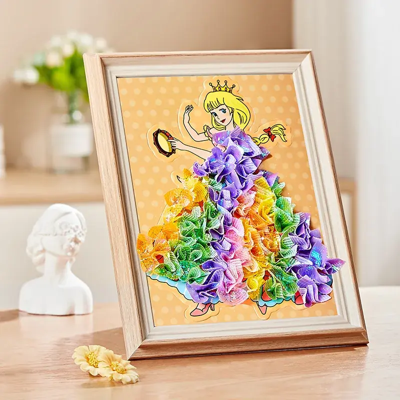 Children Fabric Poking Art DIY Puzzle Puncture Painting Kit Craft Toys Princess Poke Board Stickers Birthday Gifts For Kids Girl