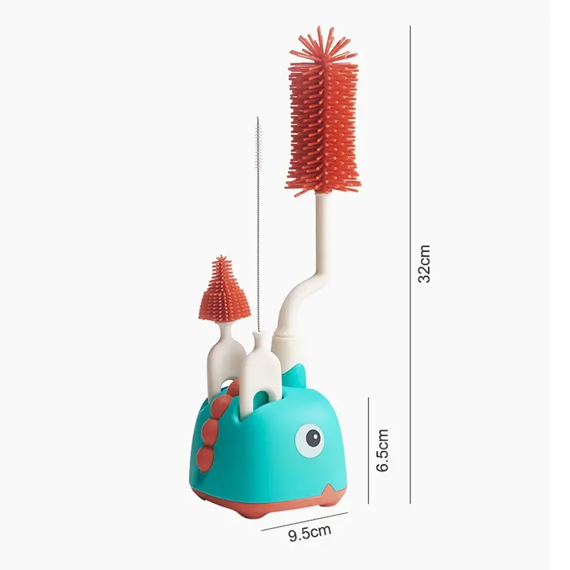 Baby Silicone Bottle Brush Long Handle Cleaning Brush 360-degree Rotating Drying Rack Combination Portable Cleaning Tool Set