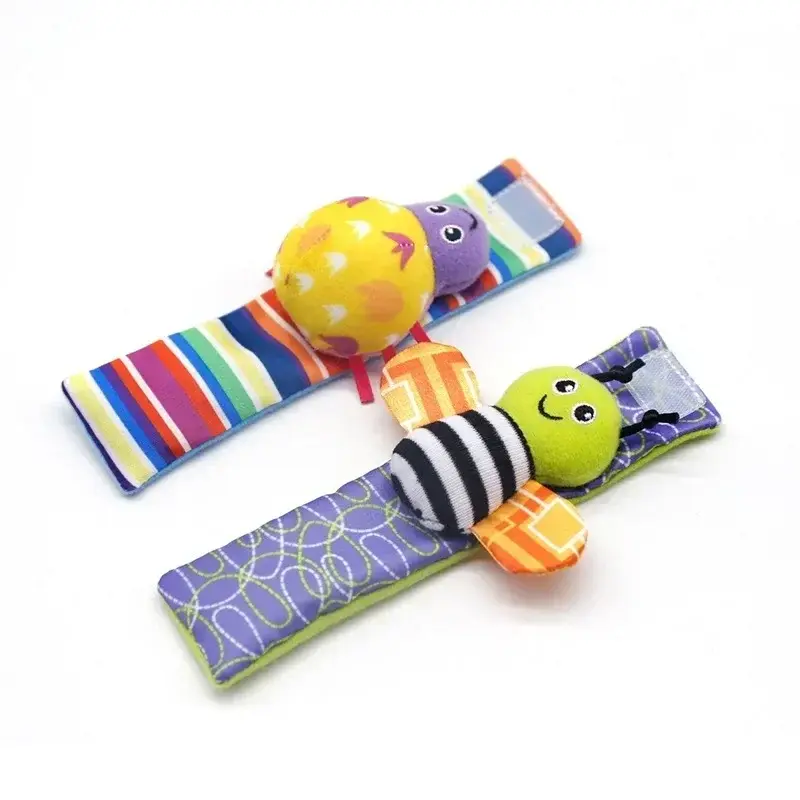 4Pcs Baby Toy 0-12 Months Baby Rattles Toys Animal Socks Wrist Strap +Rattle Baby Foot Socks Bug Wrist Strap Toddler Socks