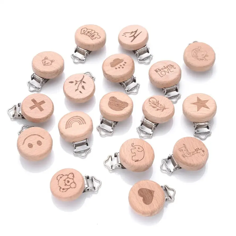5Pcs/Lot Food Grade Beech Wooden Clip Animal Heart Pattern Dummy Clip for Baby Teething Pacifier Chain Holder DIY Accesories