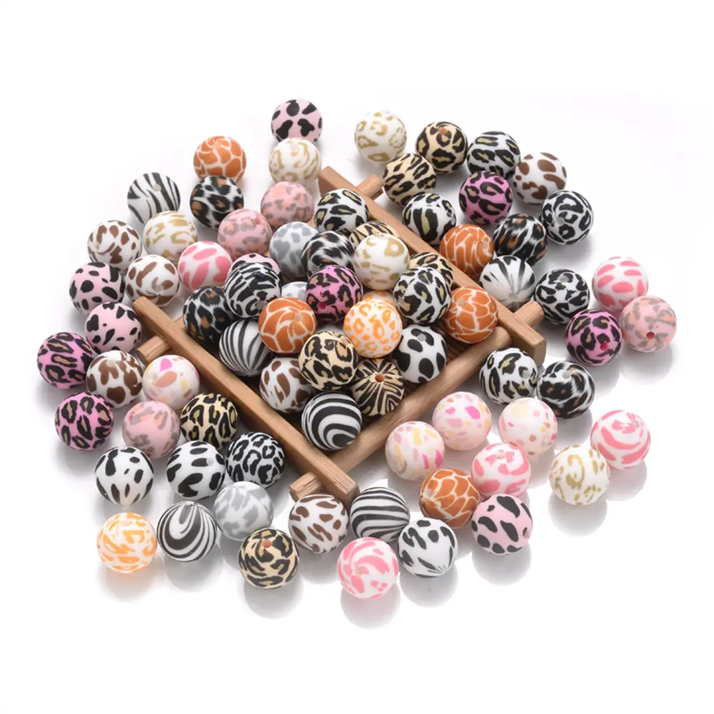 10Pcs Round Printed Silicone Beads 15mm Leopard Print Silicone Beads For Jewelry Making DIY Jewelry Accessories