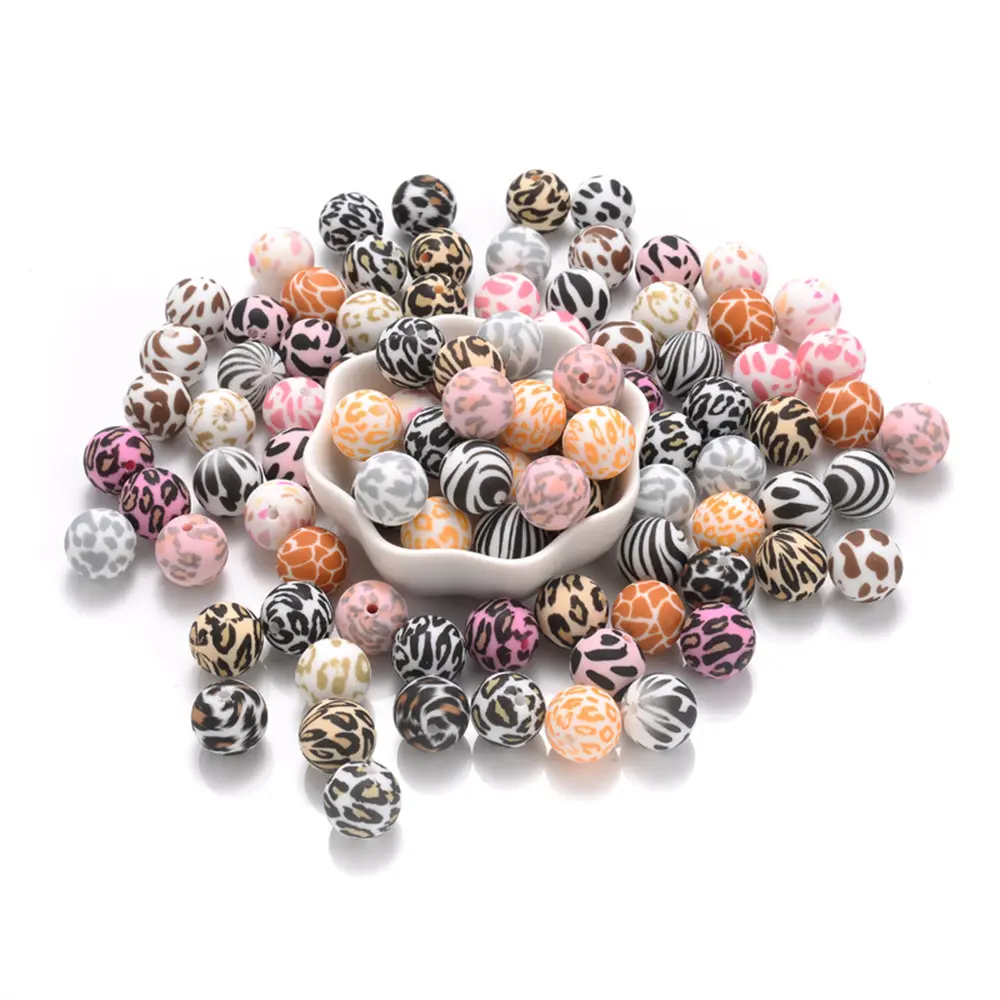 10Pcs Round Printed Silicone Beads 15mm Leopard Print Silicone Beads For Jewelry Making DIY Jewelry Accessories