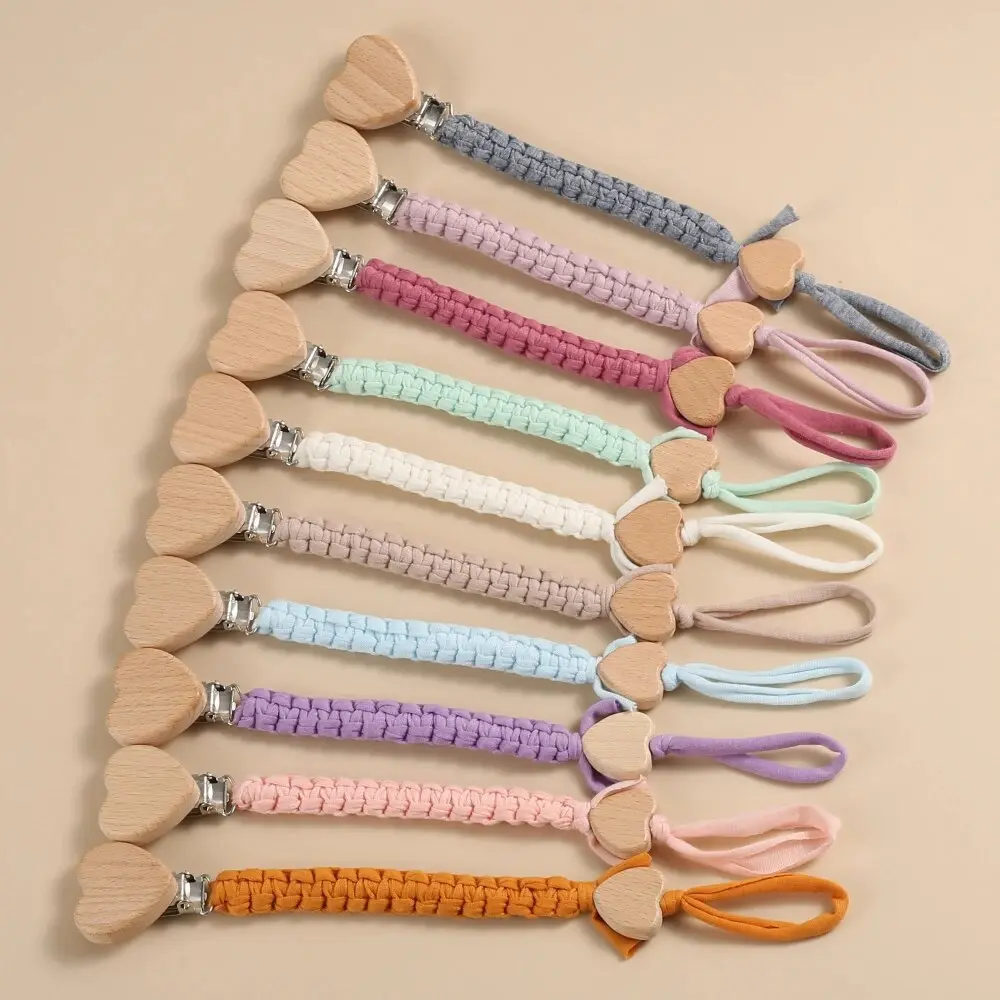 New Pacifier Weave Chain Pendant for Beech Wooden Heart Nipple Holder Soother Chain Clips Teethers for Baby Accessories