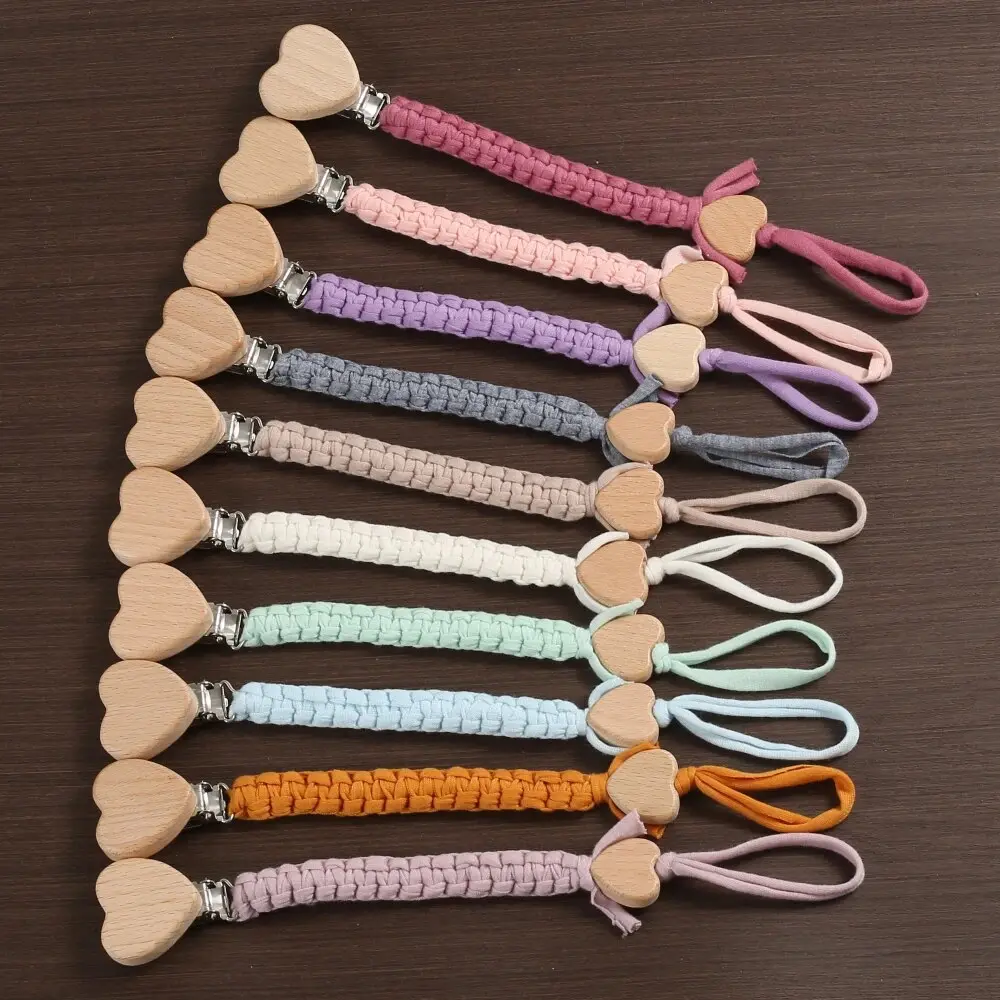 New Pacifier Weave Chain Pendant for Beech Wooden Heart Nipple Holder Soother Chain Clips Teethers for Baby Accessories