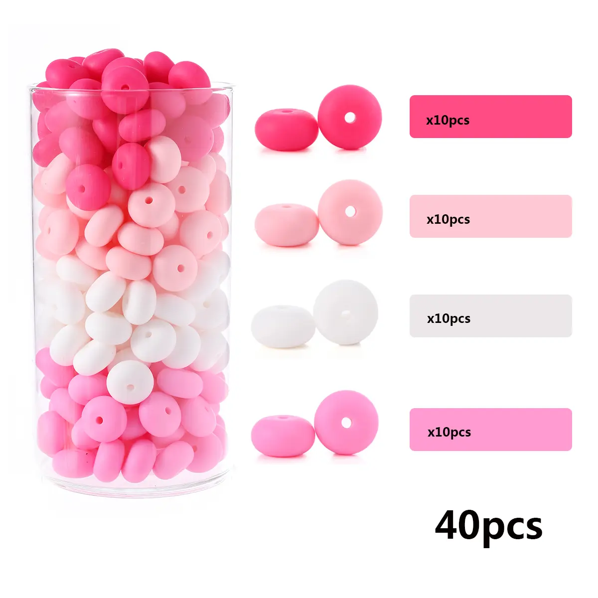 40Pcs 14mm Silicone Teether Chew Beads Colorful Flat Round Silicone Beads For DIY Food Grade Baby Pacifier Chain Jewelry Making