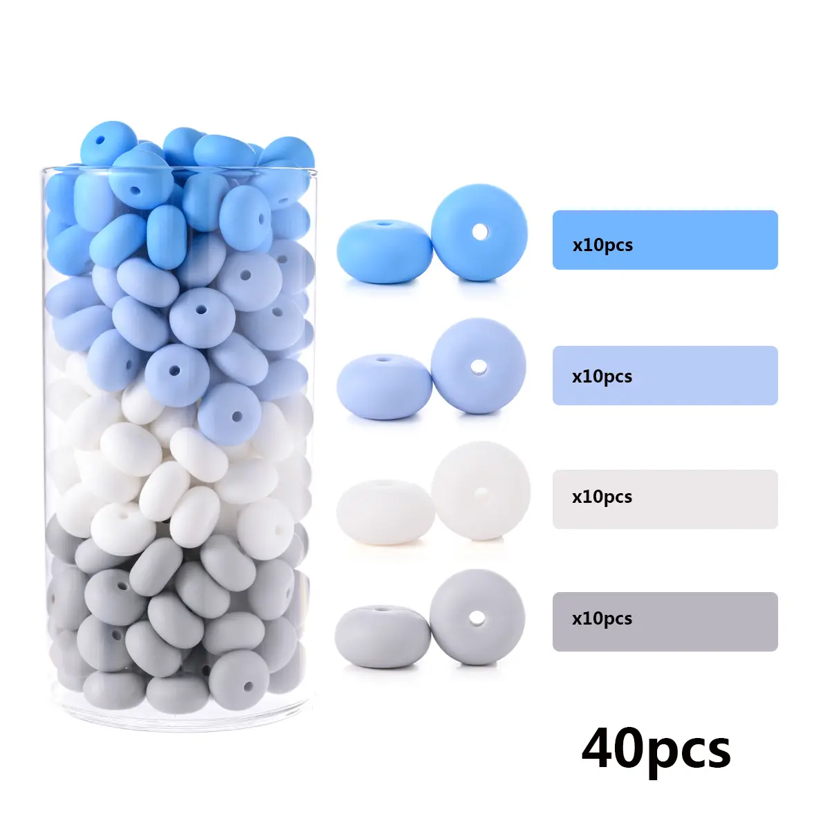 40Pcs 14mm Silicone Teether Chew Beads Colorful Flat Round Silicone Beads For DIY Food Grade Baby Pacifier Chain Jewelry Making