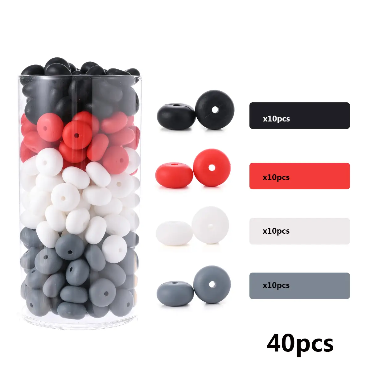 40Pcs 14mm Silicone Teether Chew Beads Colorful Flat Round Silicone Beads For DIY Food Grade Baby Pacifier Chain Jewelry Making