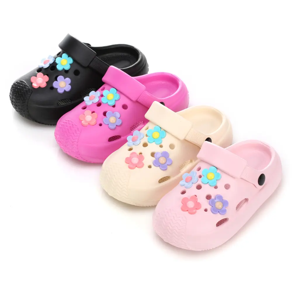 Summer Kids Home Slippers Children's Shoes Slippers Soft Anti-Skid Flower DIY Hole Shoes for Boys Girls Beach Shoes