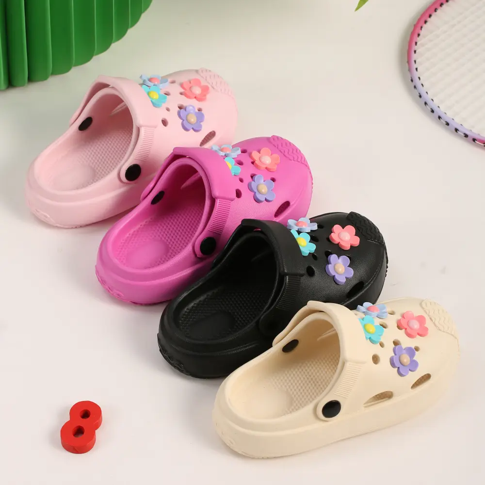 Summer Kids Home Slippers Children's Shoes Slippers Soft Anti-Skid Flower DIY Hole Shoes for Boys Girls Beach Shoes