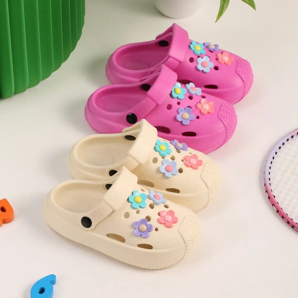 Summer Kids Home Slippers Children's Shoes Slippers Soft Anti-Skid Flower DIY Hole Shoes for Boys Girls Beach Shoes