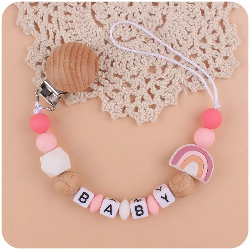 New Baby Beech Clip Silicone Pacifier Chain Rainbow Silicone Beads Pacifier Holder for Infant Nuring Teething Toys Accessories