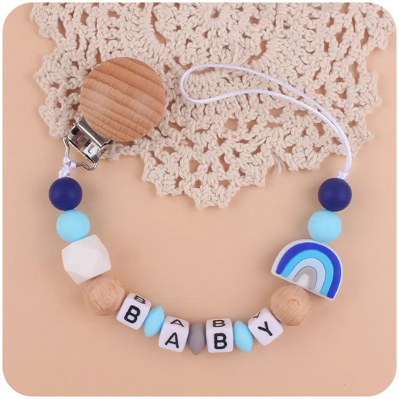 New Baby Beech Clip Silicone Pacifier Chain Rainbow Silicone Beads Pacifier Holder for Infant Nuring Teething Toys Accessories