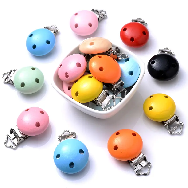 10Pcs Wood Clips Round Shaped Dummy Holder Baby Pacifier Clips DIY Teething Pacifier Chain Accessories BPA Free