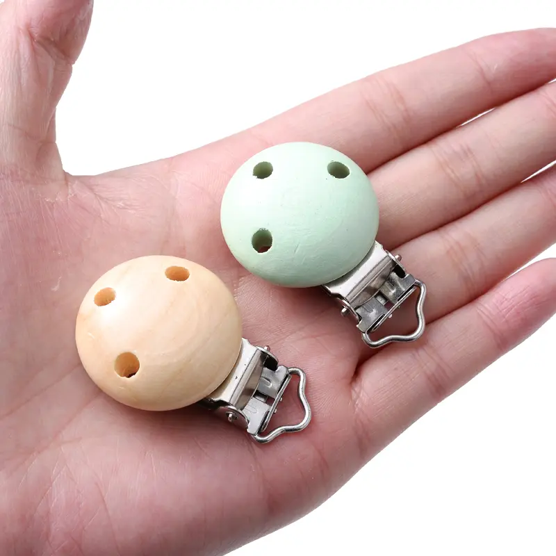 10Pcs Wood Clips Round Shaped Dummy Holder Baby Pacifier Clips DIY Teething Pacifier Chain Accessories BPA Free