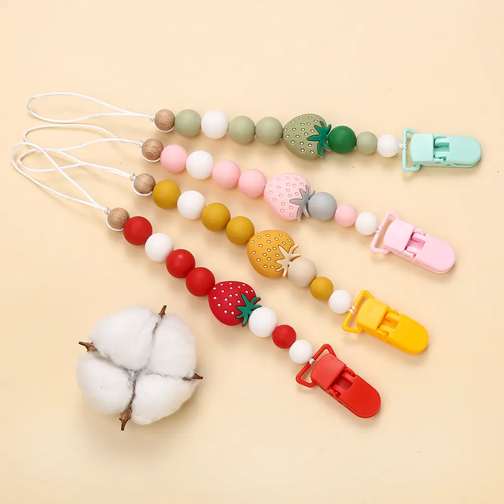 Plastic Baby Pacifier Clip Silicone Cartoon Fruit Strawberry Lemon Beaded Nipple Chain For Nipple Toy Baby Dummy Holder Chain