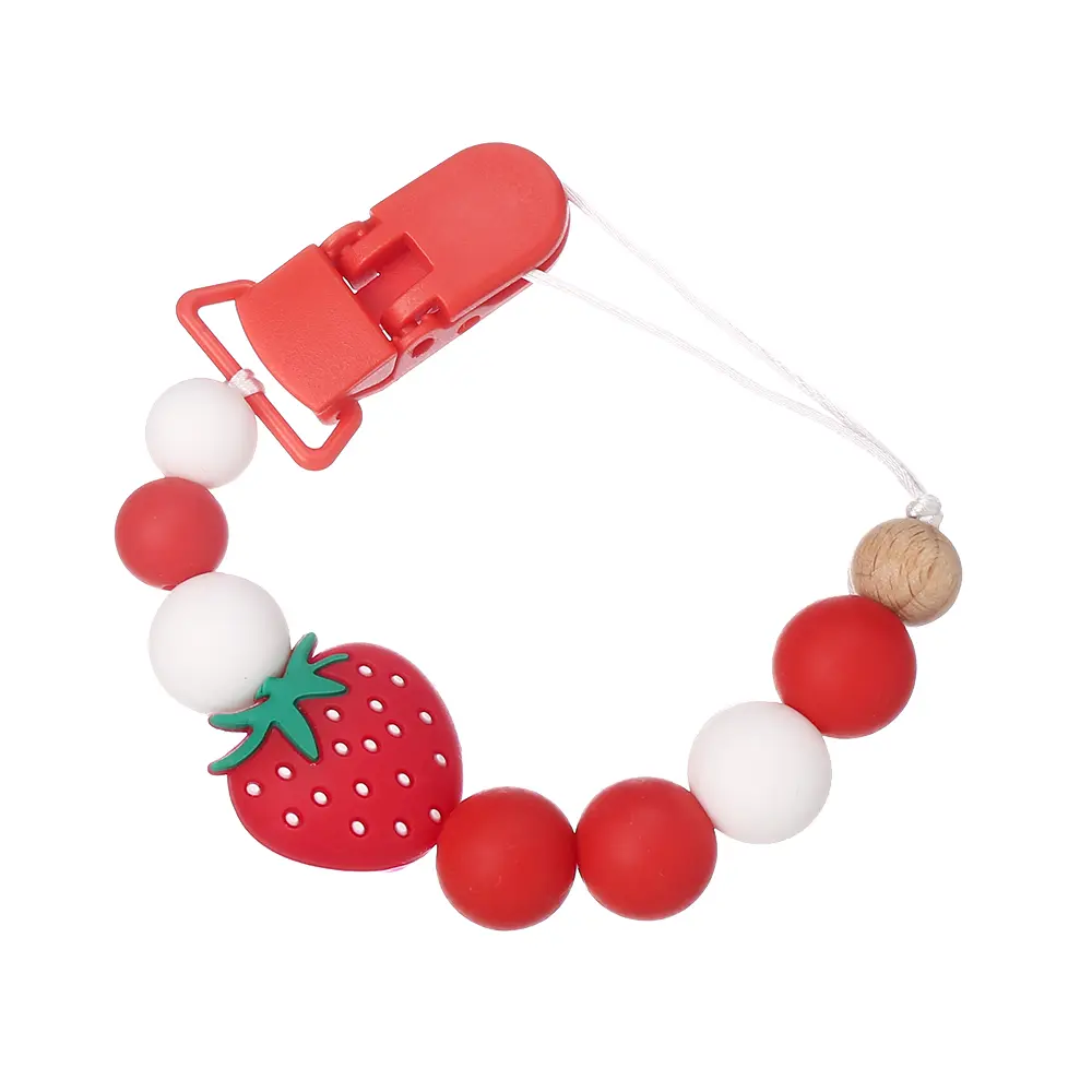 Plastic Baby Pacifier Clip Silicone Cartoon Fruit Strawberry Lemon Beaded Nipple Chain For Nipple Toy Baby Dummy Holder Chain