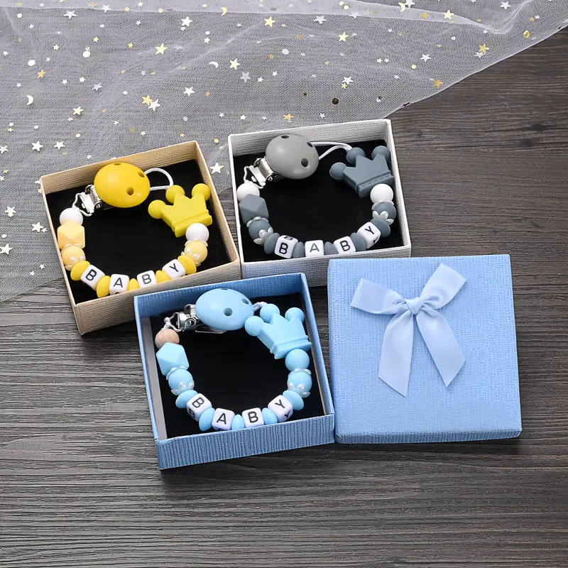 New Baby Nipple Clips Silicone Beaded Soother Pacifier Chains DIY Nursing Toys Anti-Drop Dummy Holder Chain Boxed